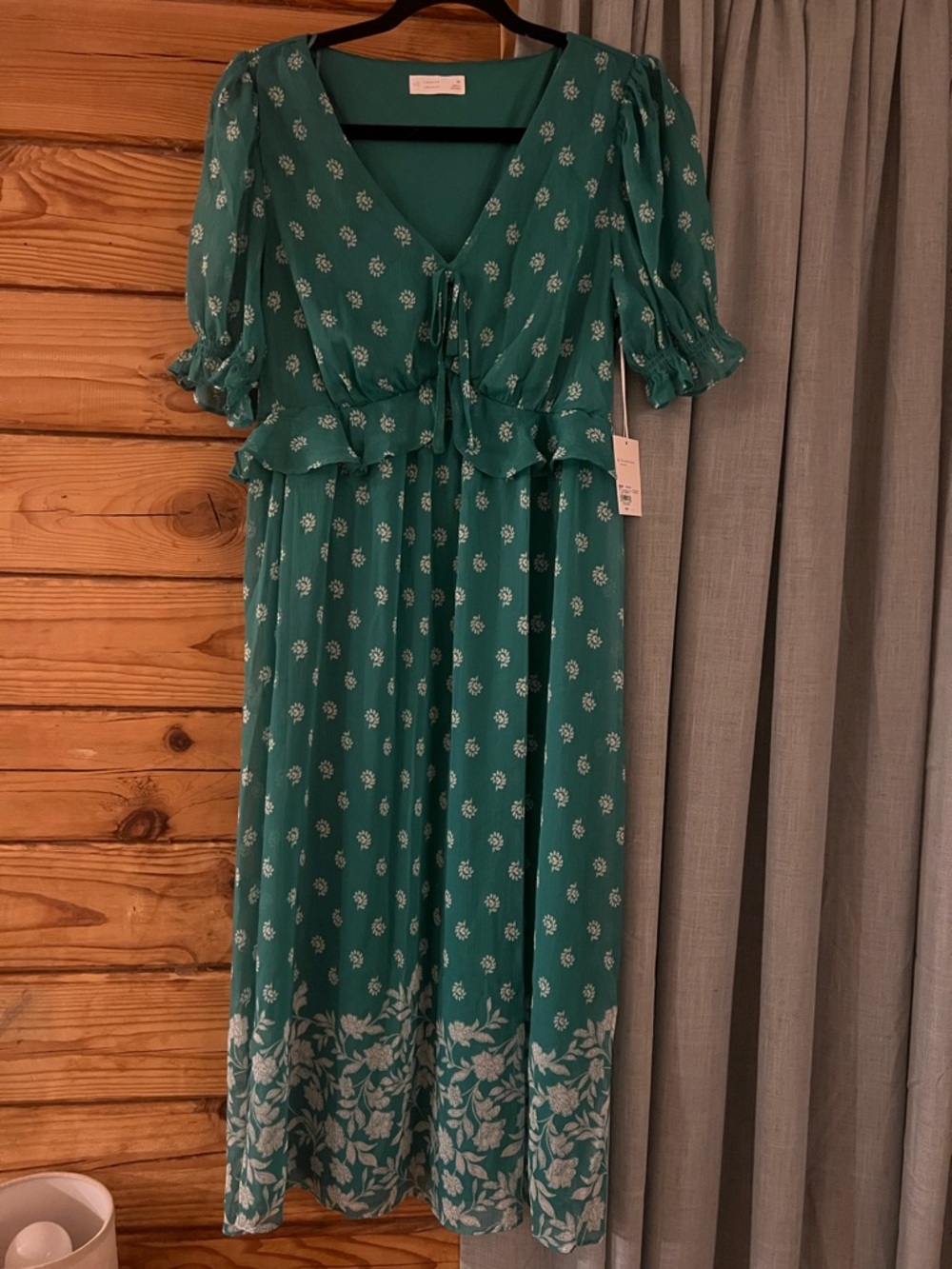 LC Lauren Conrad Teal Green Floral Midi Dress